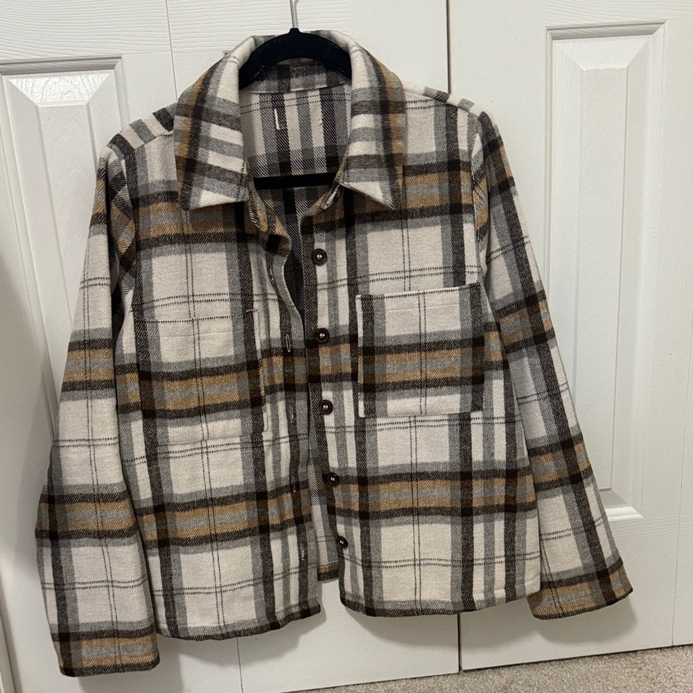 American Eagle Outfitters Plaid Jacket - Black, Brown, White